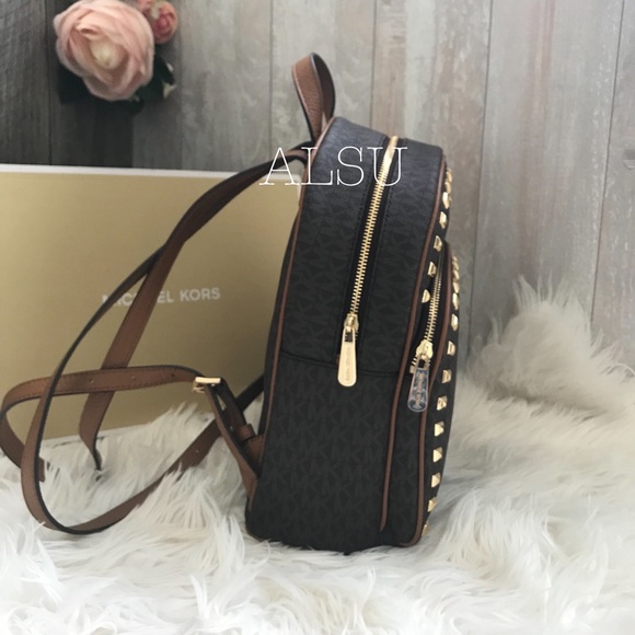 Michael Kors Abbey Med Backpack MiniLogo BrownCorn - Picture 2 of 5